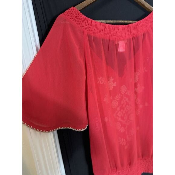 Flying Tomato Shirt Womens S Red Gold Embroidered Tasseled Blouse Boho Folk - Picture 6 of 6